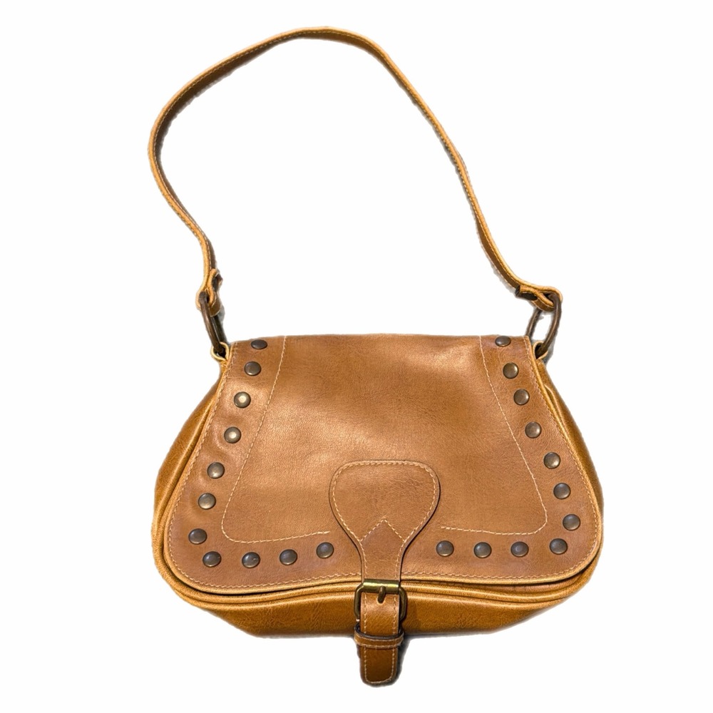 Brown Faux Leather Western Studded Saddle Shoulder Bag Buckle‎ Flap Boho y2k